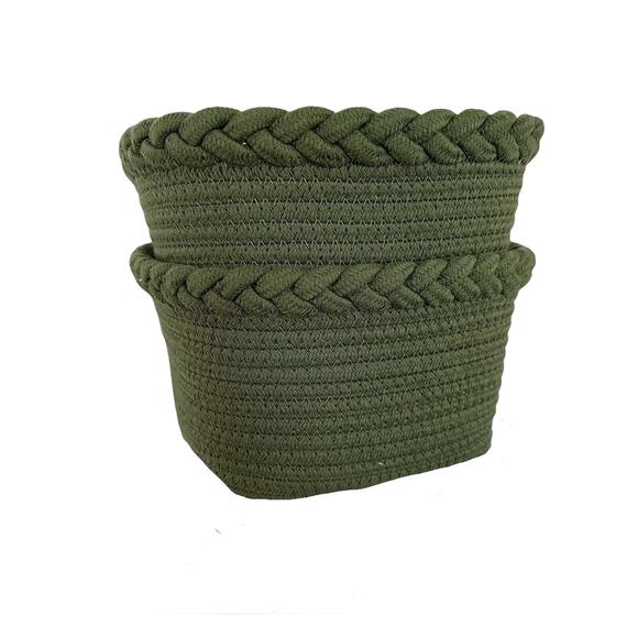 Set/3 Woven Rope Basket Green Organization Storage decor boho natural rustic bin - Picture 5 of 6